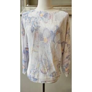 Sioni Floral Semi Sheer Acrylic Blend Knit Pullover Sweater Women‎ Size S Multi